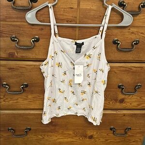 Rue21 White Crop Camisole with Floral Print and Wooden Buttons